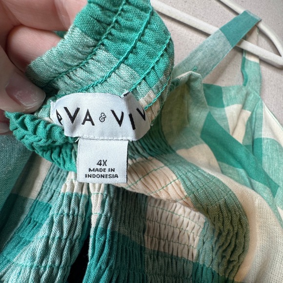 Ava & Viv Green Gingham Linen Cotton Midi Dress Plus Size 4X Smocked Back Easter - Picture 7 of 8